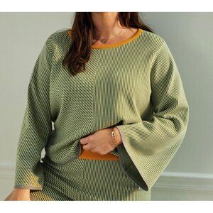 Anthropologie Dolan Sierra Top Knitted Pullover Green Contrast Motifs Sz S